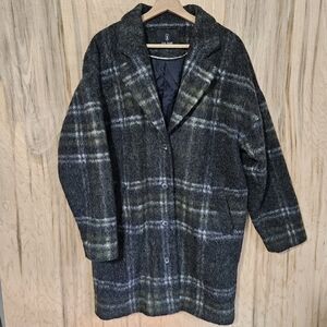 Julie Brandt Coco Gray Wool Mohair Blend Tartan Plaid Coat Womens Size Large